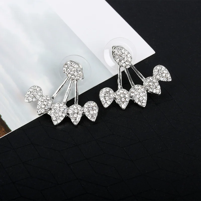 Женские двусторонние серьги гвоздики золотого цвета с кристаллами|crystal stud