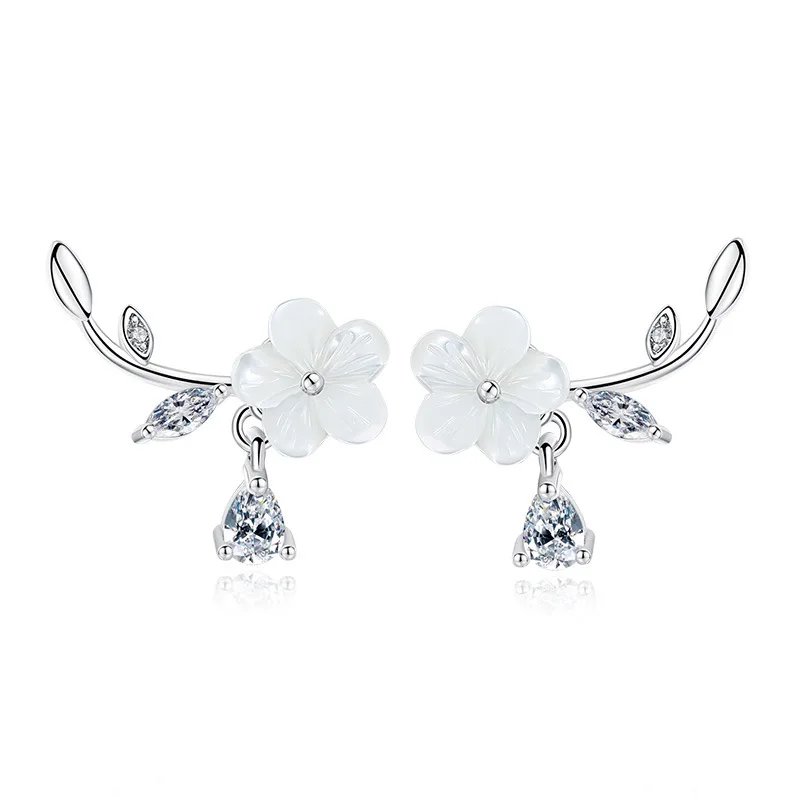 

Silver Earring Fashion Pearl Flower Crystal 925 Sterling Silver Stud Earrings for Women Jewelry Gift Drop Shipping