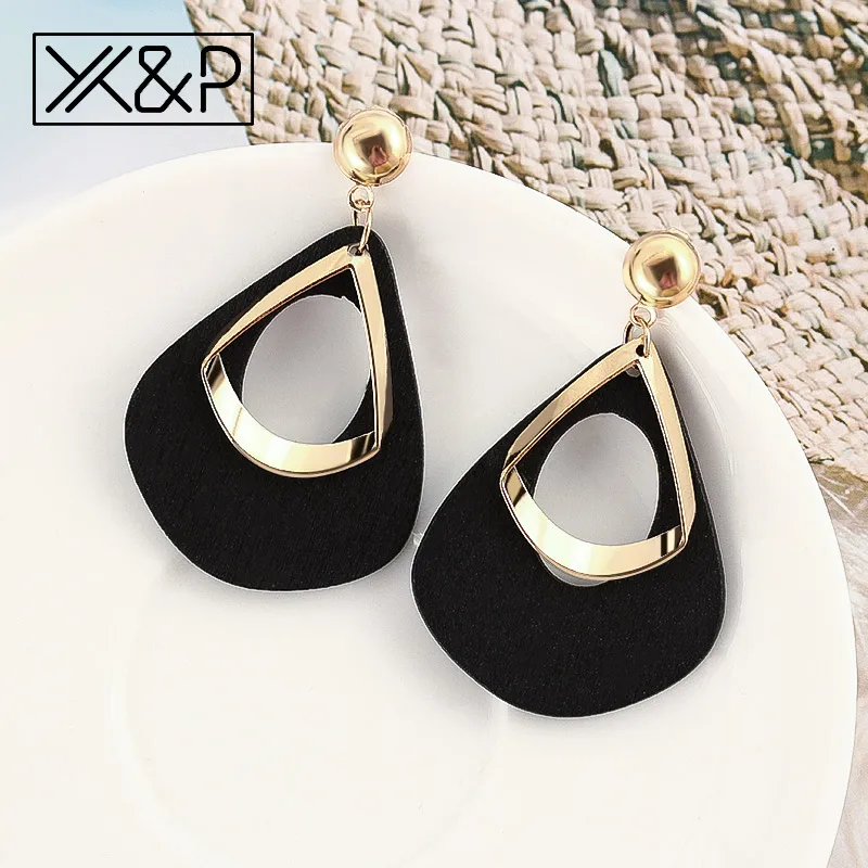 Black 1 X& P винтажные металлические Висячие серьги для женщин заявление Мода Геометрические деревянные висячие серьги букле d'oreille femme ювелирные изделия - Окраска металла: Black 1