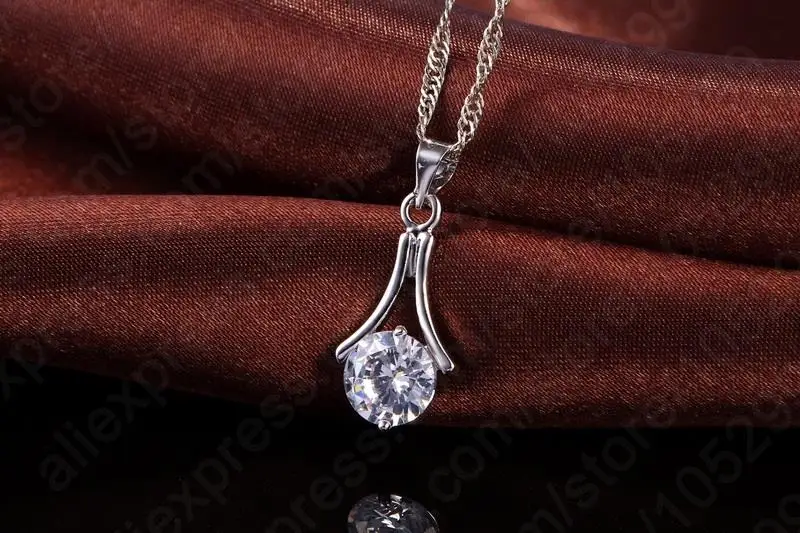 Free Shipping Promotion Women Wedding Jewelry Set 925 Serling Silver White Cubic Zircon Necklace Earrings Wholesale | Украшения и