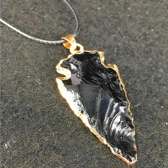 Black Obsidian Подвеска из черного обсидиана ожерелье Нерегулярные Arrowhead точка исцеления натуральные Агаты Радуга Кварцевый камень подвески для Для женщин Для мужчин - Окраска металла: Black Obsidian