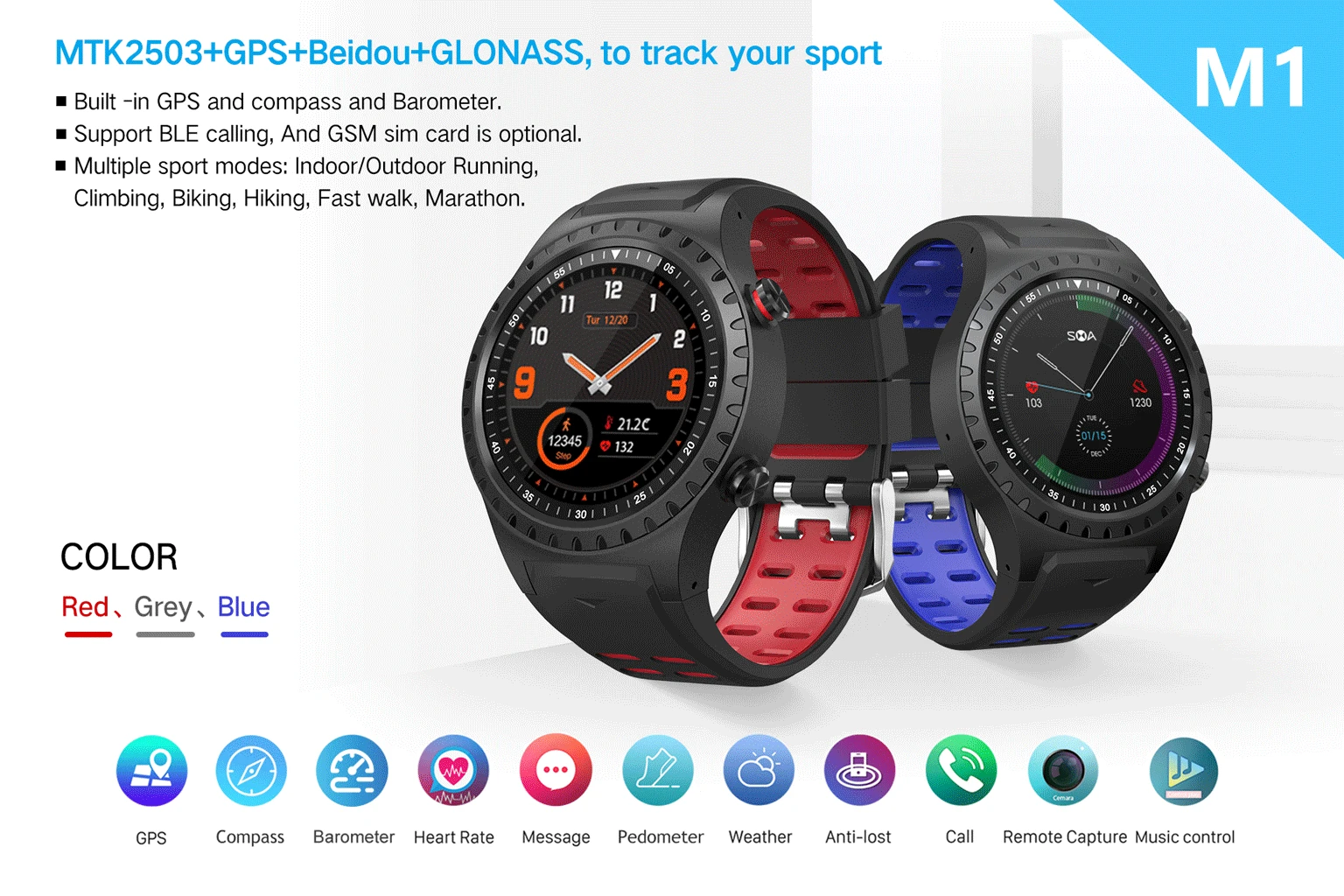 Умные часы 696 M1 с поддержкой sim-карты, bluetooth, Компасы для звонков, gps, часы IP67, водонепроницаемые, несколько видов спорта, долгий режим ожидания