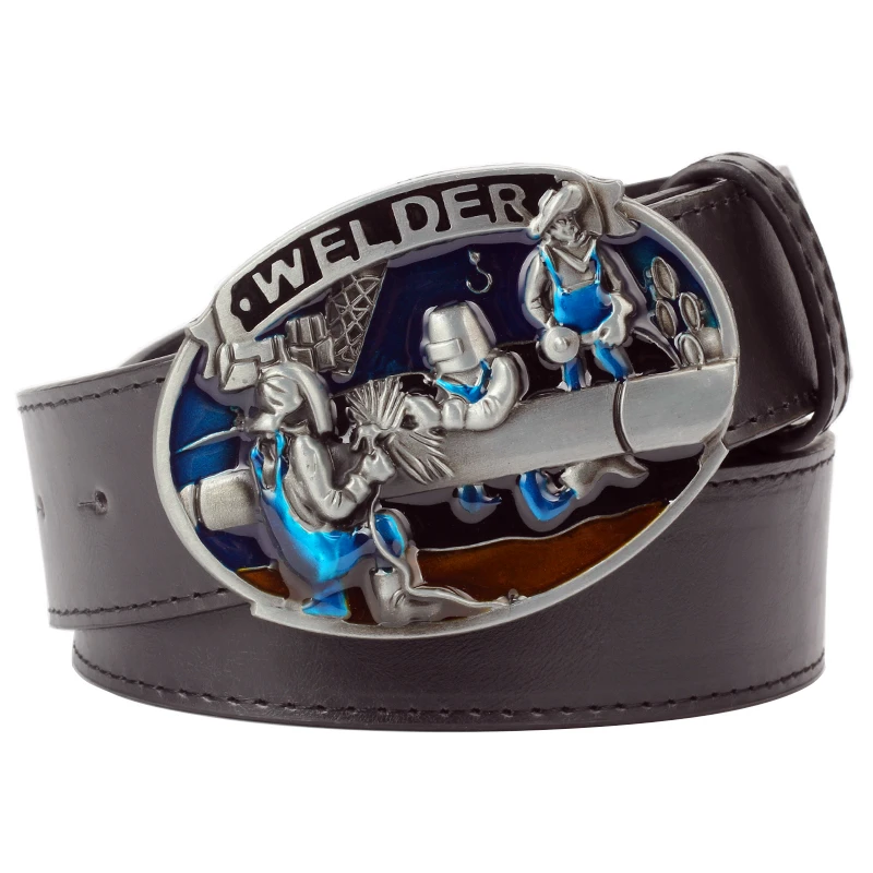 Fashion man's leather belt Welder buckle workman belt Welding worker welder profession Metal buckle belt for gift men