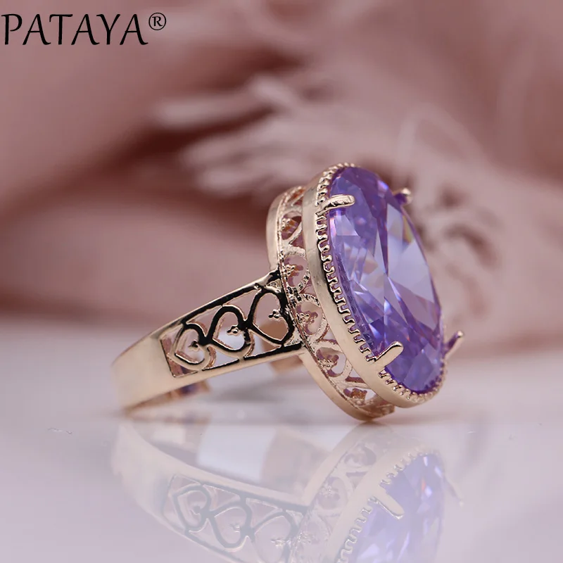 Purple PATAYA, новинка, Овальный турмалин, 13 цветов, роскошные кольца для женщин, для свадьбы, вечеринки, модные украшения, 585, розовое золото, натуральный циркон, изящные кольца - Цвет основного камня: Purple