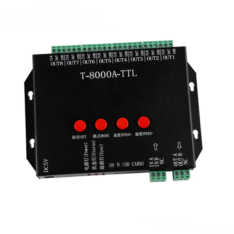 Полноцветный светодиодный пиксельный контроллер rgb T8000A с 8 портами модуль SD карта