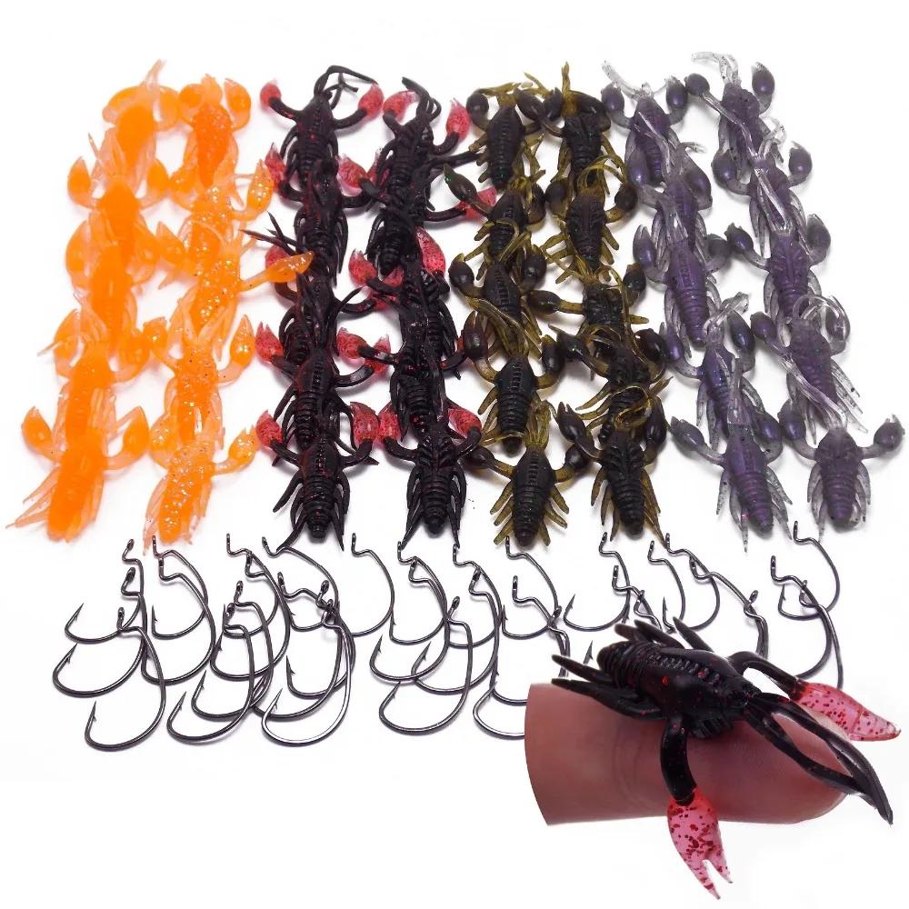 

72pcs 1.5g small Floating soft crawfish 4cm with worm hooks fishing lures Kit