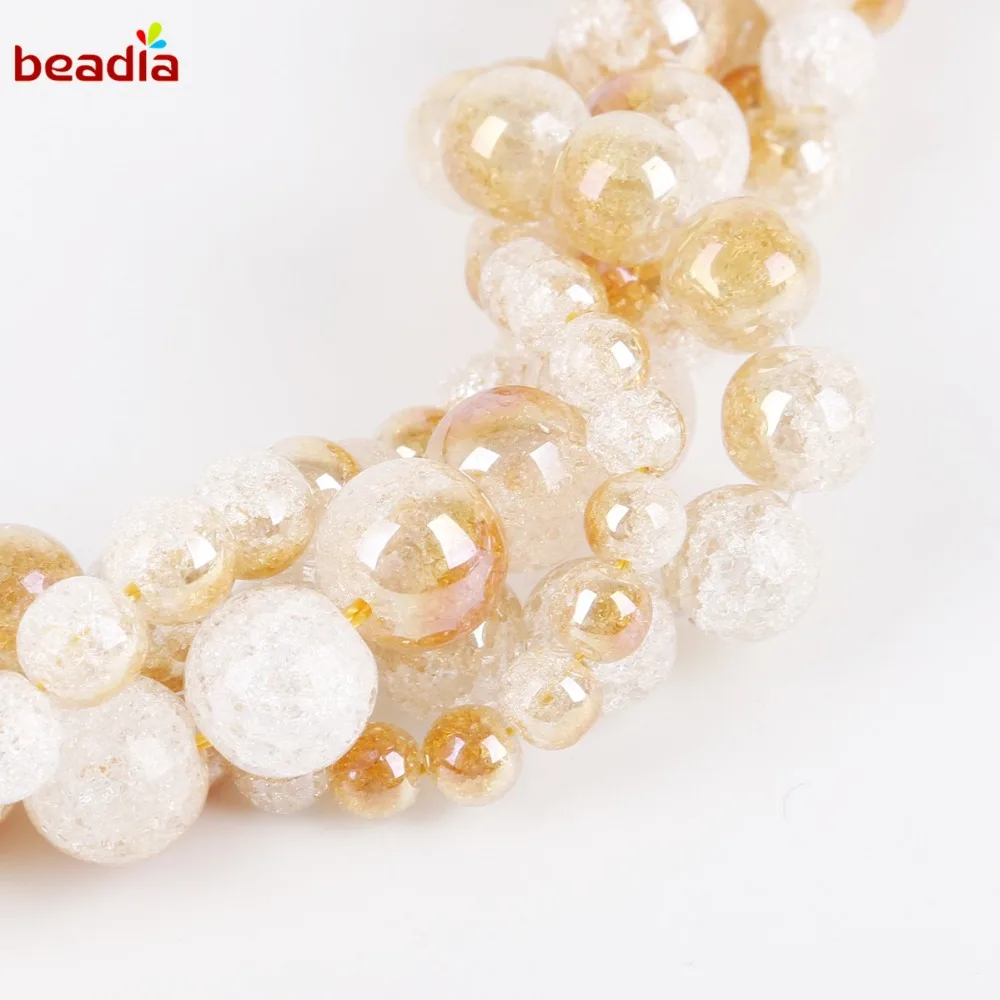 6/8/10/12mm One Side Plated Champagne Color Cracked Crystal Natural Stone Beads For Jewelry Making DIY Bracelet Necklace | Дом и сад