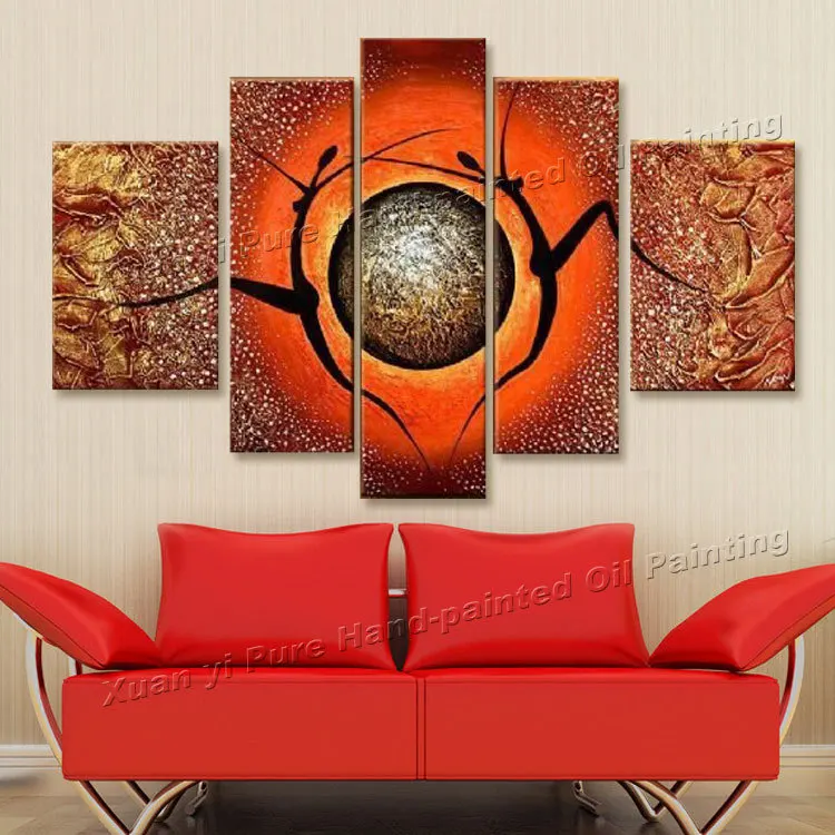 5 панелей настенное Искусство 100% ручная роспись красные страсти танец влюбленные