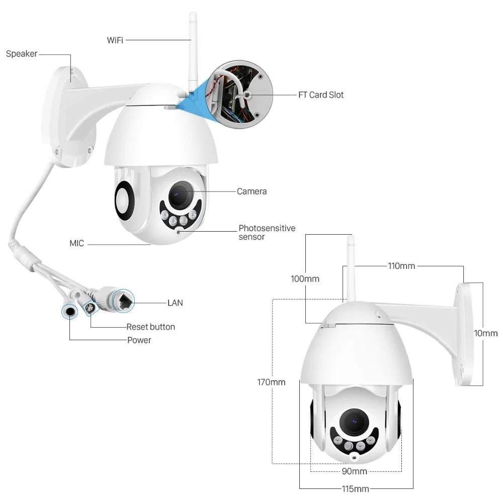 1080 P Wifi ip-камера наружная двухсторонняя аудио PTZ 5X оптический зум ночного видения IR 60 м беспроводная безопасность скорость купольная камера P2P ip camera камера видеонаблюдения уличная камера видеонаблюдения
