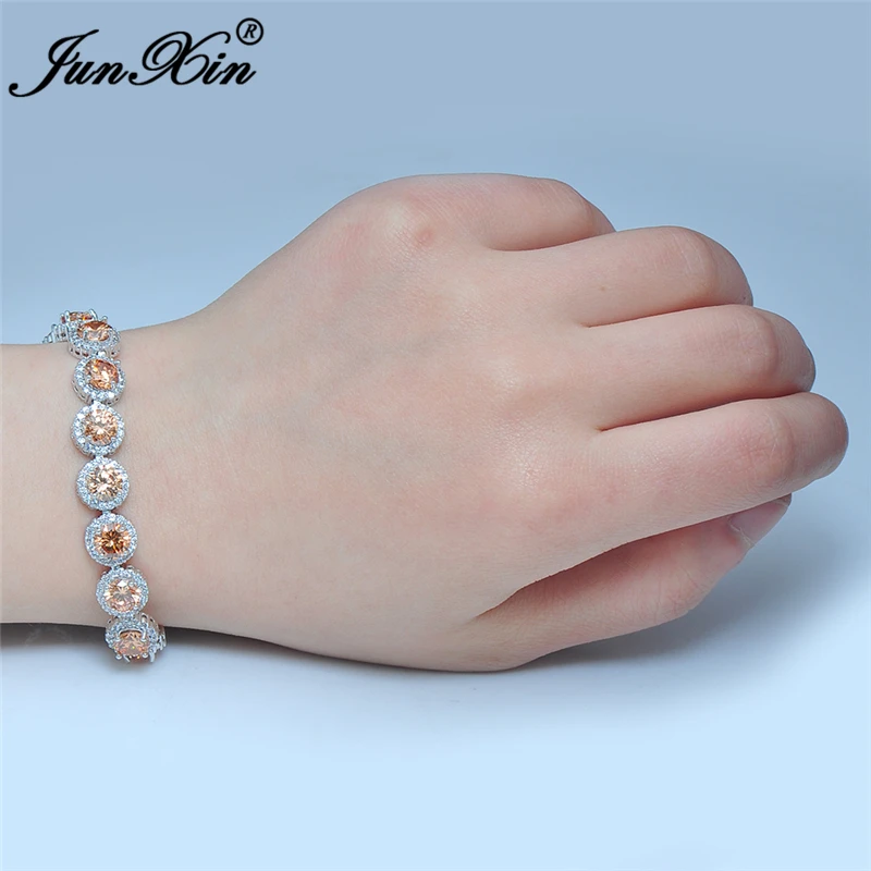 

JUNXIN Fashion Jewelry Multi Color Zircon Stone Bracelet White Gold Filled Wedding Party Women Bracelet Hot Sale BT0075