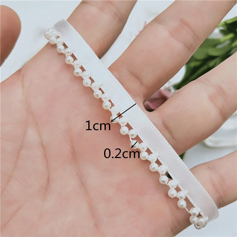 Ширина 1 см белый жемчуг с бисером кружевная отделочная лента ткань ручной работы