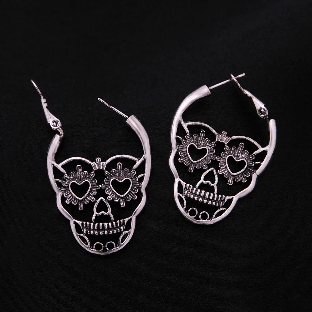 

Crazy Feng Vintage Punk Style Silver Color Alloy Hoop Earring For Women Hollow Skeleton Loop Earring Statement Jewelry