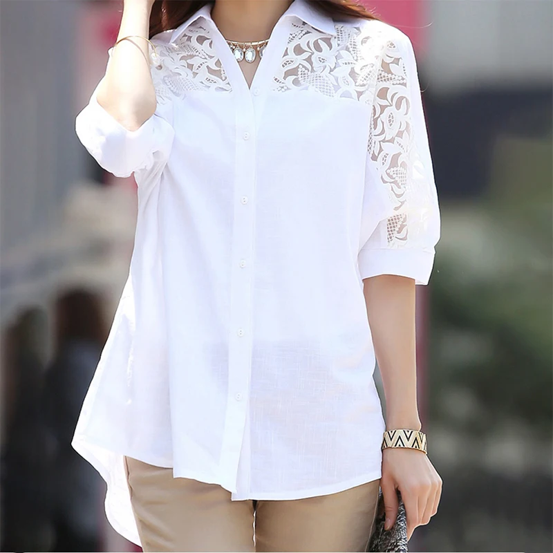 Женская элегантная кружевная блузка летняя белая женская одежда 2019| |