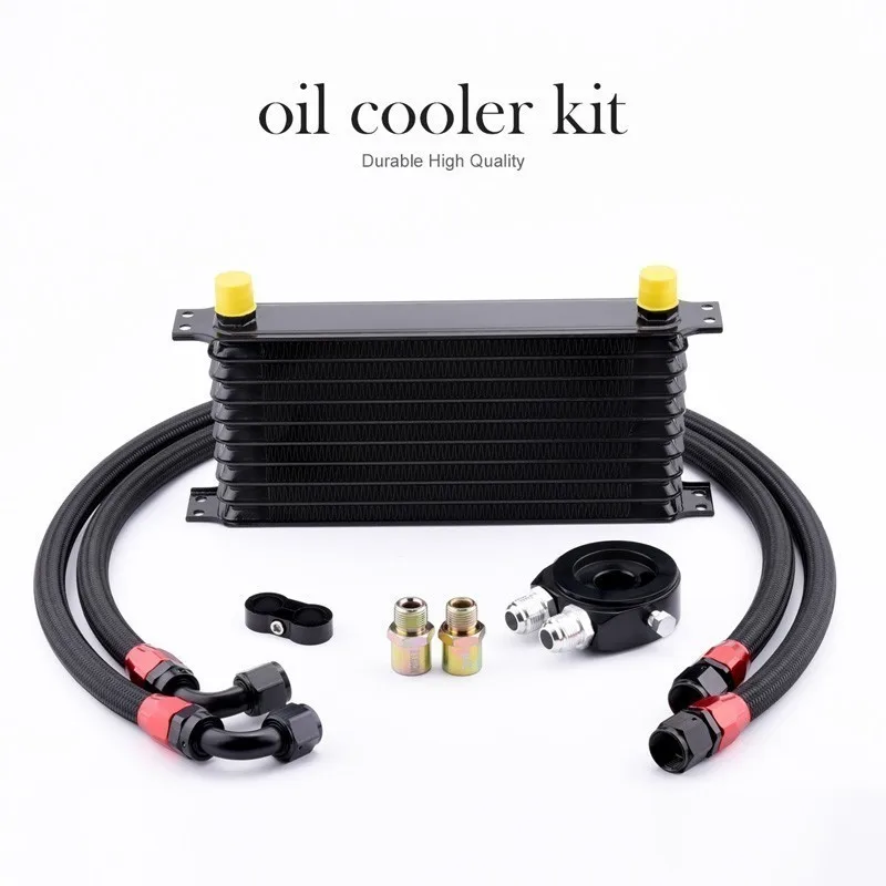 SPEEDWOW 10Row AN10 Aluminum Engine Transmission Oil Cooler Kit+Oil Filter Relocation Kit +Seprator Divider Clamp+Fuel Hose Line |
