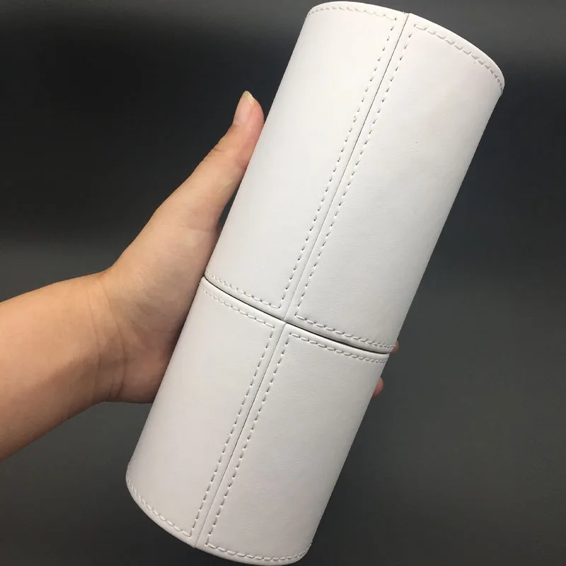 white color biger Пустые портативные дорожные кисти для макияжа, Круглый держатель для ручек, косметический чехол из искусственной кожи, держатель для кистей, контейнер для хранения - Handle Color: white color biger