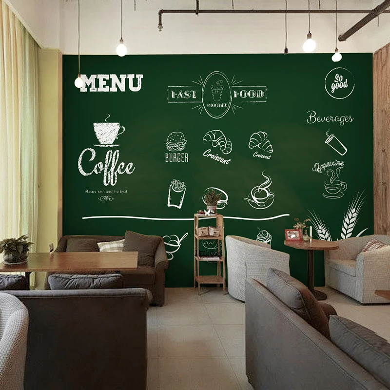 Настенные 3D обои ручной росписи с изображением доски мелом десертов чайного