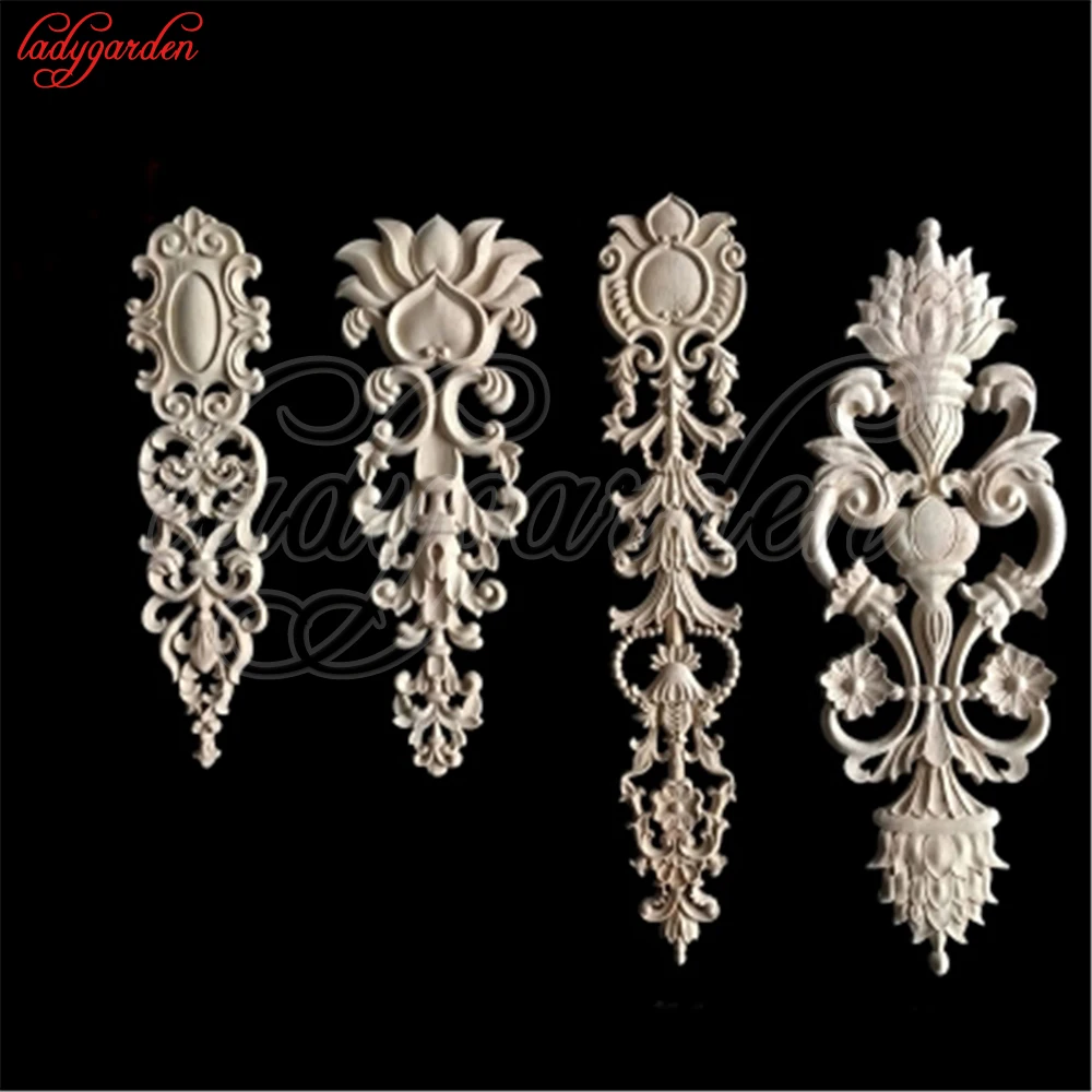 

Floral Wood Carved Corner Applique for Door Wooden Carving Decal Furniture Cabinet Door Frame Wall Home Decoration Accessories
