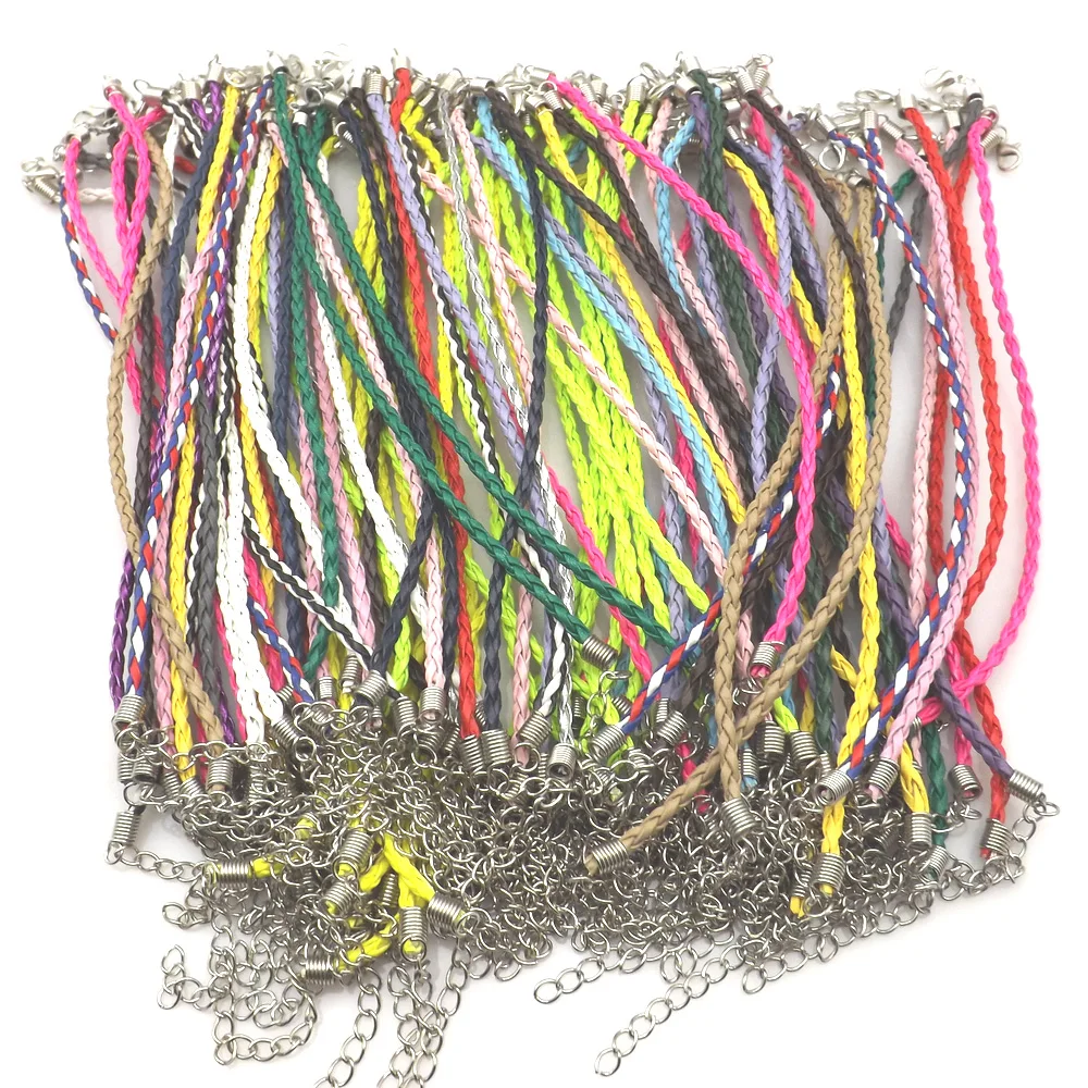 Плетеные Кожаные Браслеты 100 шт./лот смешанных цветов длина 20 см с застежкой