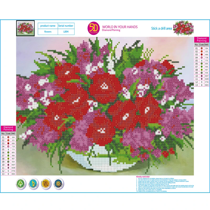 Megayouput красный цветок алмазная живопись вышивка крестиком 3D Фиолетовый и ваза с