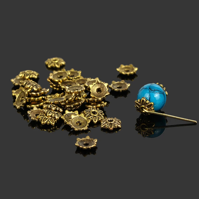 300 шт. тибетские античные позолоченные металлические бусины в форме цветка s 7