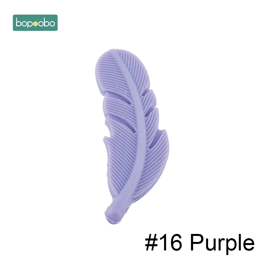 Purple Feather Bopoobo 20 шт. силиконовый бисер с перьями для малышей, маленький стержень для детей, Детский силиконовый Прорезыватель для зубов с перламутровыми листьями, силиконовый Прорезыватель для грызунов - Цвет: Purple Feather