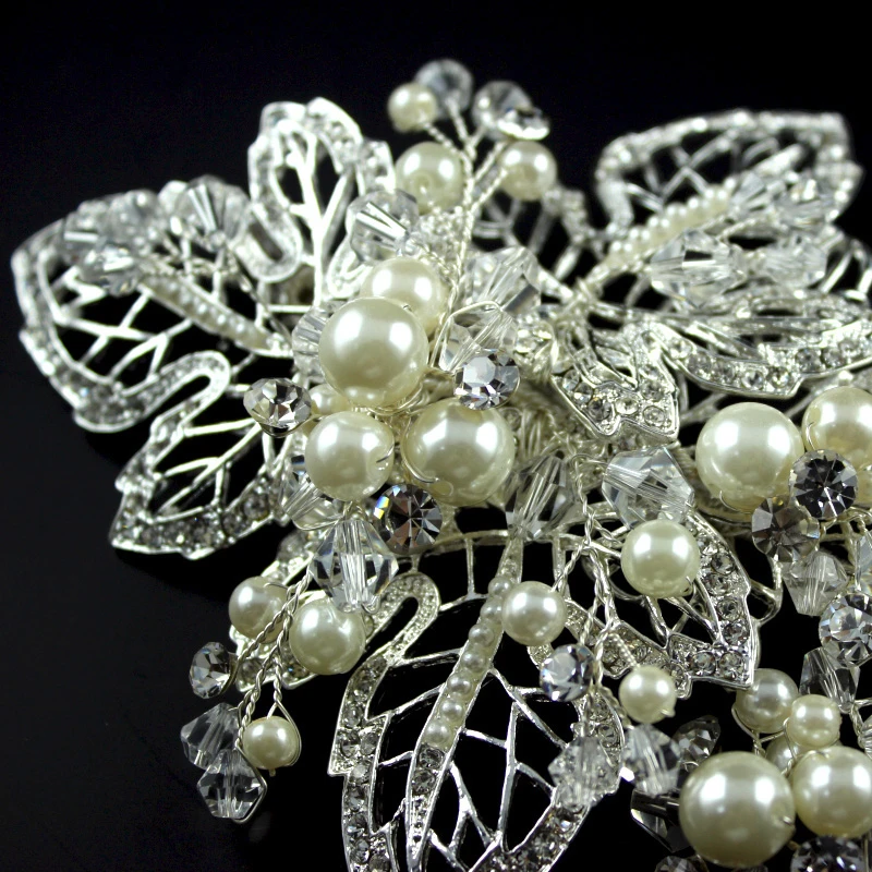 Элегантные свадебные аксессуары для волос серебра ручной работы со стразами и