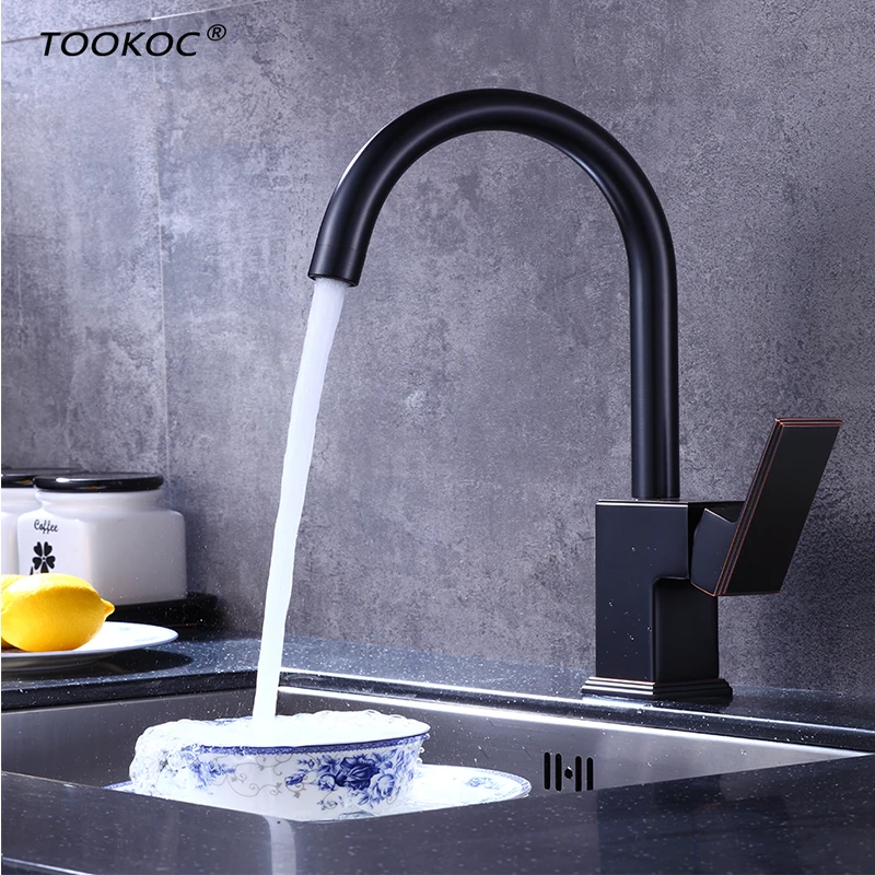 TOOKOC черный смеситель для горячей и холодной воды кухонный кран раковины 360