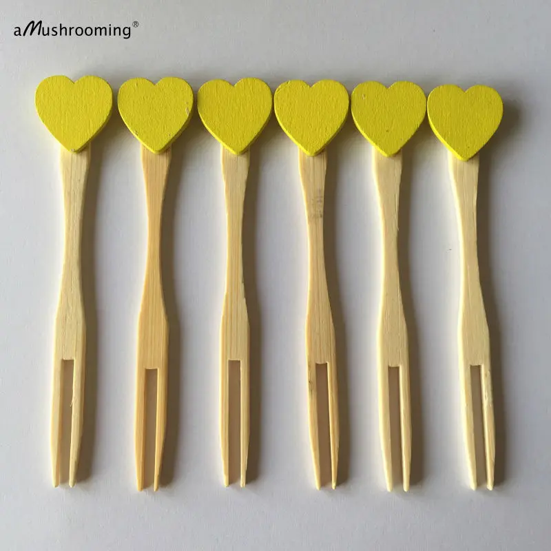(2000 шт./лот) десертные и фруктовые бамбуковые шашлыки с желтым сердцем десертный