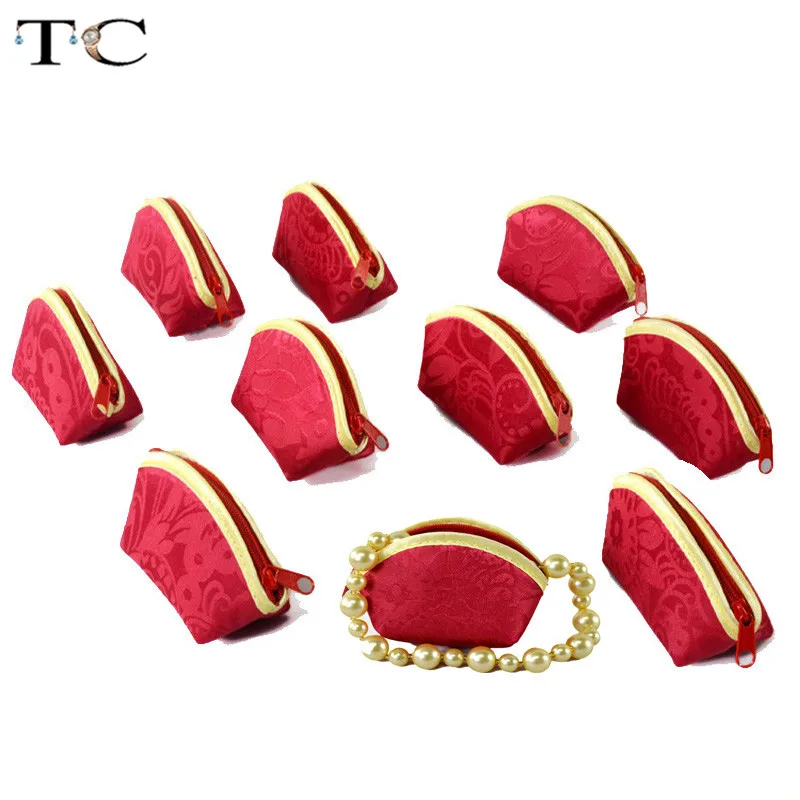 10 шт./лот сумка на молнии для ювелирных изделий красного цвета упаковка хранения