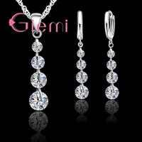 real romantic 925 sterling silver cubic zirconia crystal pendant necklace earrings jewelry set for women choker wedding