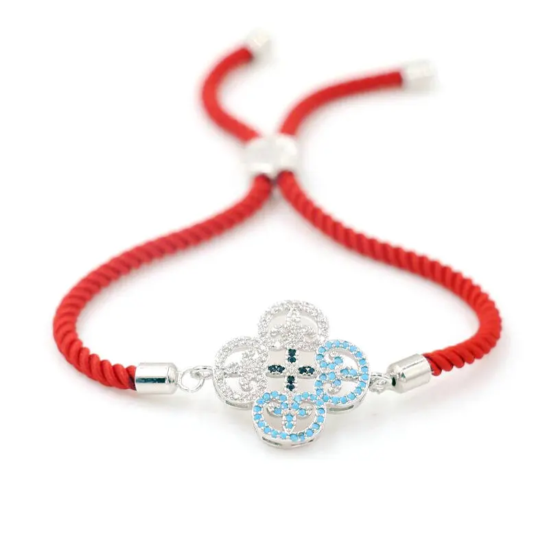 BPPCCR Minimalism Micro Inlay CZ Lucky Four Leaf Clover Couples Bracelet For Men Women Red Thread Shamrock Bracelets Jewelry | Украшения и