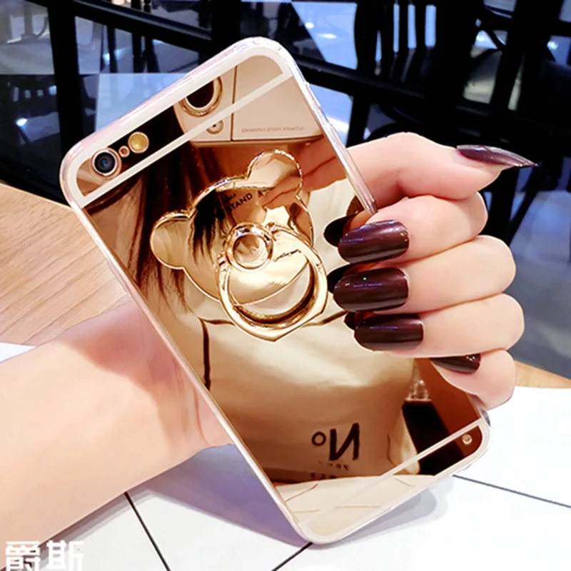 Модный зеркальный чехол подставка LOVECOM с кольцом медведем для Samsung S21 Ultra S20 S10 Plus A50