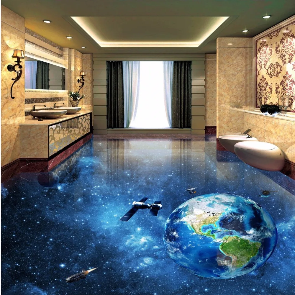 Free Shipping 3D stereo Cosmic Galactic floor wallpaper bathroom Living Room non-slip wear Floor painting mural | Обустройство дома