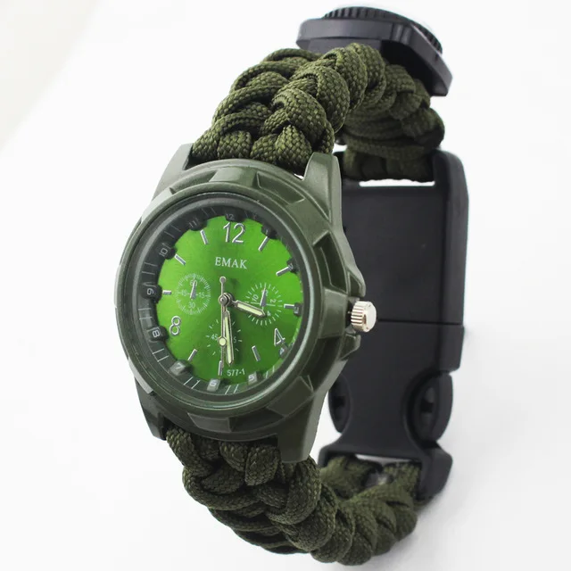 Army Green Watch Походные инструменты для отдыха на природе часы для выживания компас термометр спасательный канат Паракорд Браслет Оборудование Инструменты Наборы - Цвет: Army Green Watch