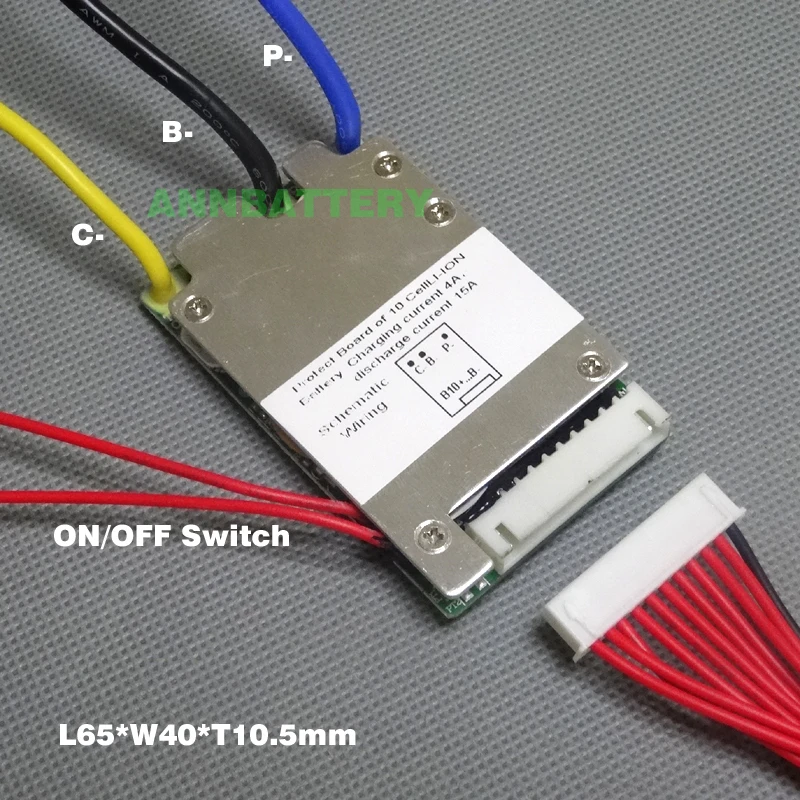 

Discount Free Shipping 36V lithium ion battery protection circuit 10S 36V/37V 15A BMS ON/OFF switch wires and small size