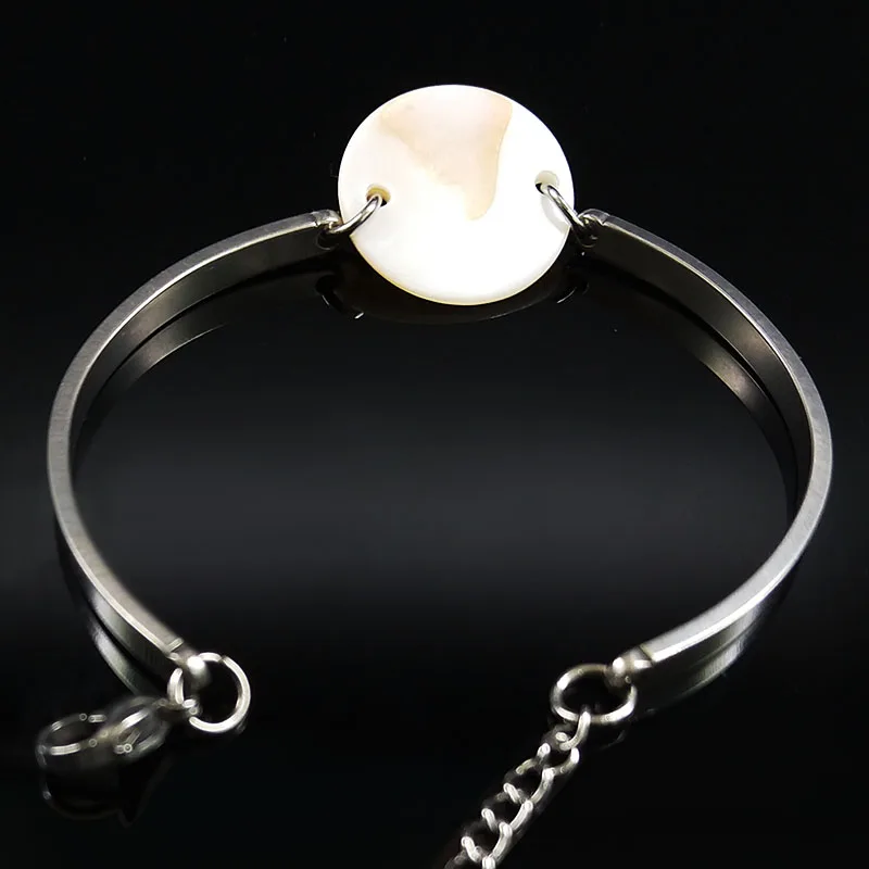 Браслет манжета женский из нержавеющей стали с ракушкой серебро 2021 пробы