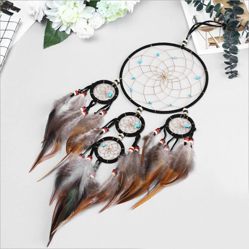 Черный 5 кругов природа Перья Декор на стену ручной работы античные