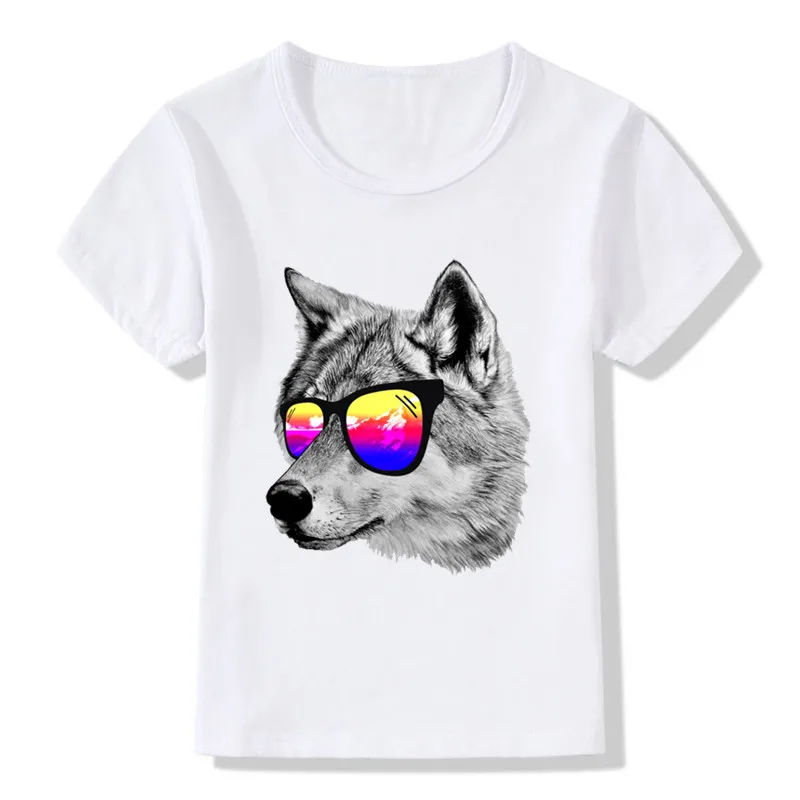 Детская забавная футболка с акварельным принтом волка летние топы для мальчиков