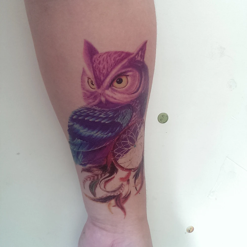 Искусственная временная татуировка переводной цвет птица Сова искусственная