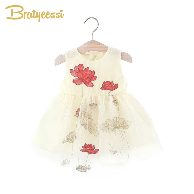 Embroidery Lotus Baby Girl Dress Summer Tulle Dresses Clothes A Line Toddler Princess Infant | Детская одежда и обувь