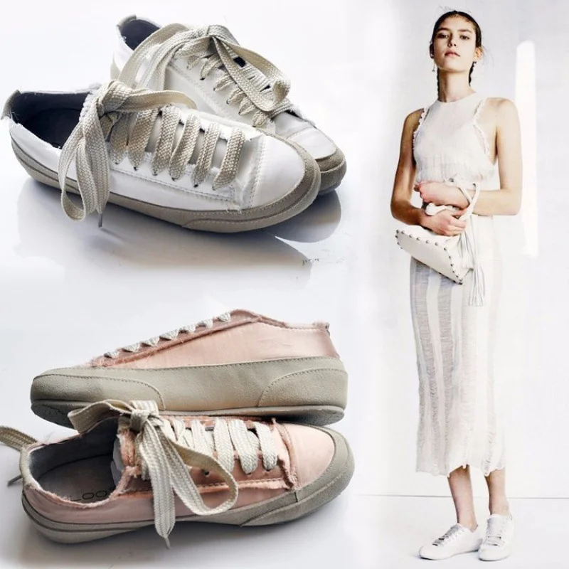 Весенняя модная грязная обувь; женские кроссовки на шнуровке; шелковые эспадрильи; белые туфли; женская обувь на платформе; обувь на плоской толстой резиновой подошве; женская обувь