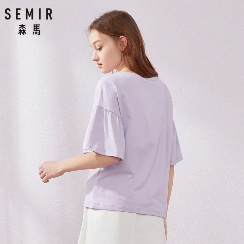 SEMIR труба рукав короткий Футболка женская 2019 лето новая круглая шея хлопок