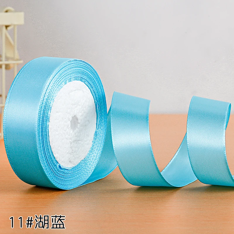 11 Light Blue Шелковые атласные ленты 6 мм, 10 мм, 15 мм, 20 мм, 25 мм, 38 мм, 50 мм, ленты на свадьбу, Рождество, день рождения, подарок, упаковка, белые, синие, фиолетовые ленты - Цвет: 11 Light Blue