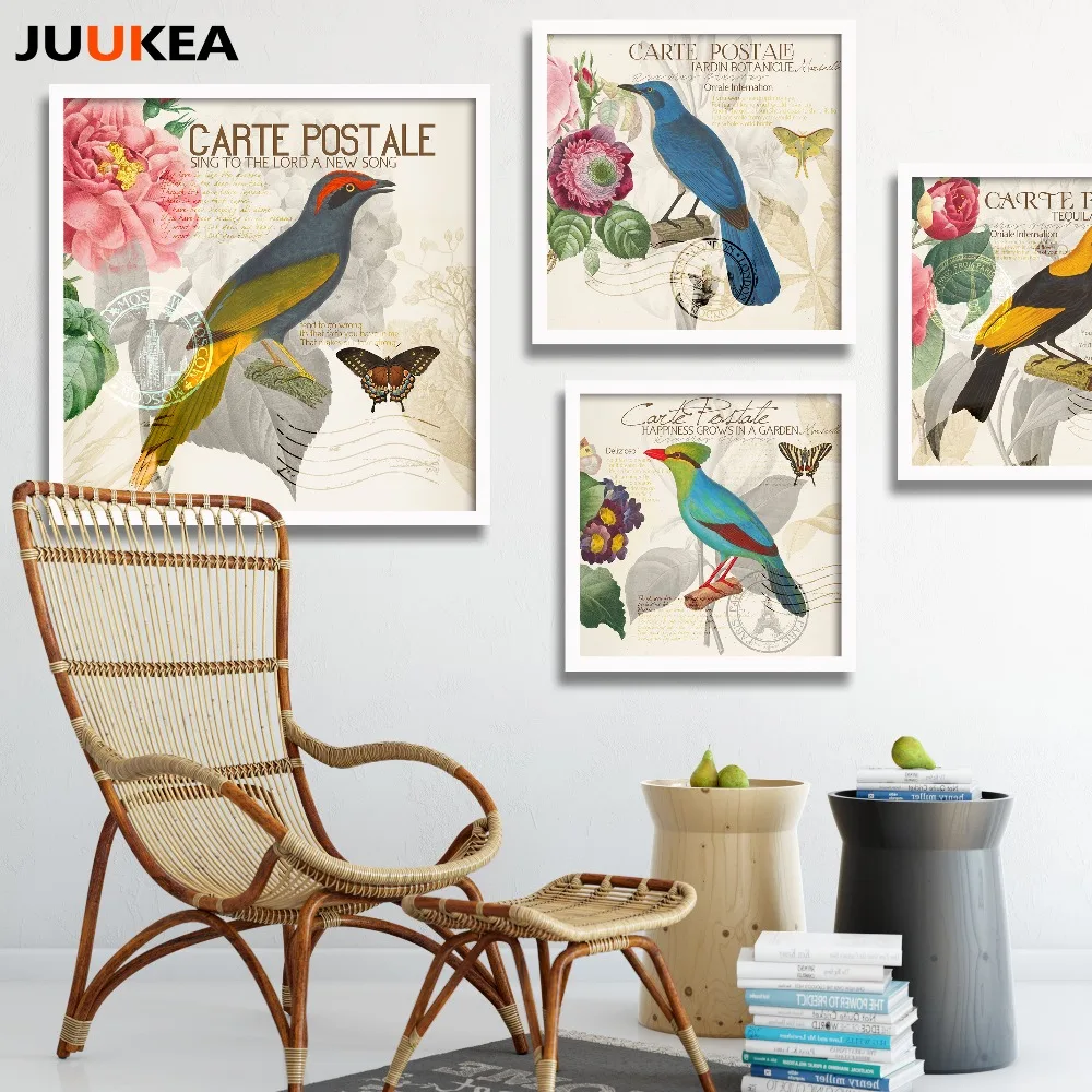 4 шт. 78x78 см Красивая птица открытка плакат холст Книги по искусству печати
