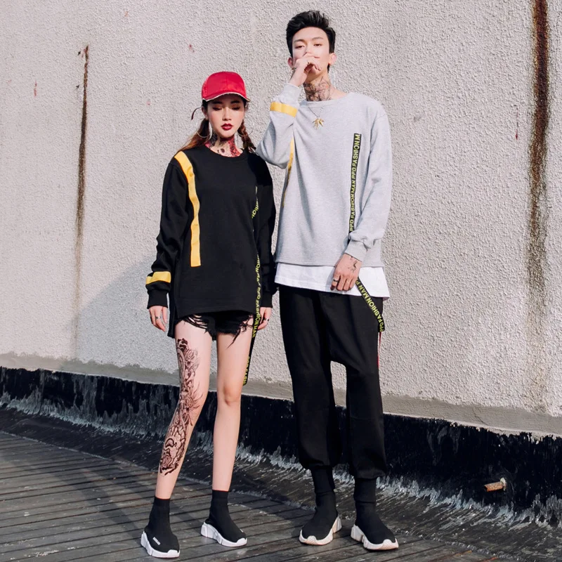 Модные базовые Для мужчин Толстовка Ленты Hipster ажурные пуловер унисекс Толстовки