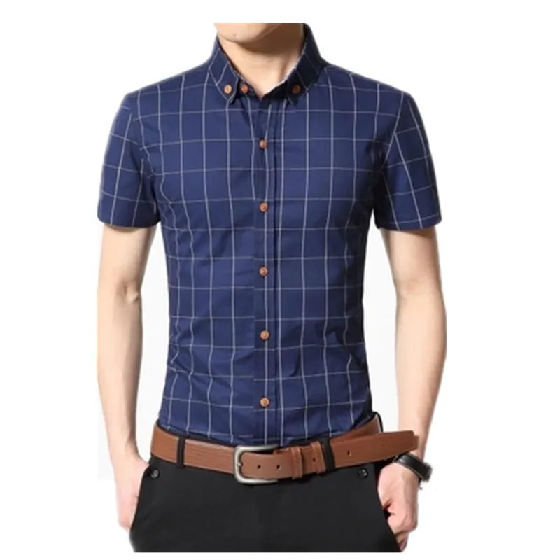 Мужская рубашка с коротким рукавом приталенная в клетку лето 2020|chemise homme|camisa