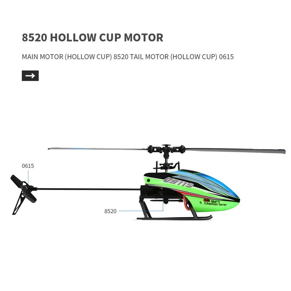 V911S 2,4G 4CH 6-Aixs Gyro Flybarless RC вертолет RTF-Mode 2