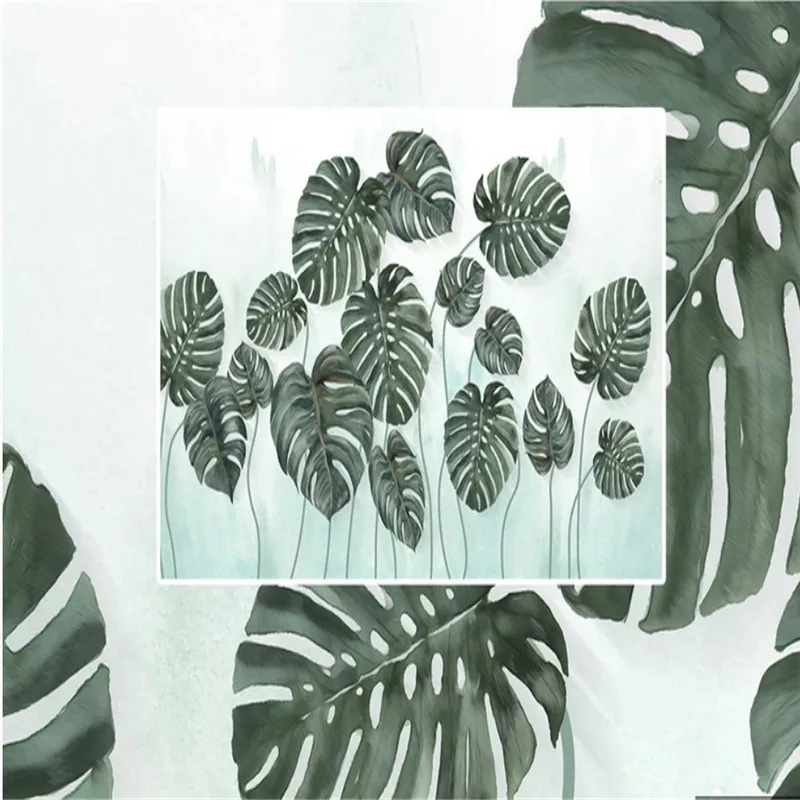 Home Improvement Green Leaf Mural Hand-painted Plant Watercolor Wallpapers for Living Room Bedroom Walls Decor Wall Paper 3D |