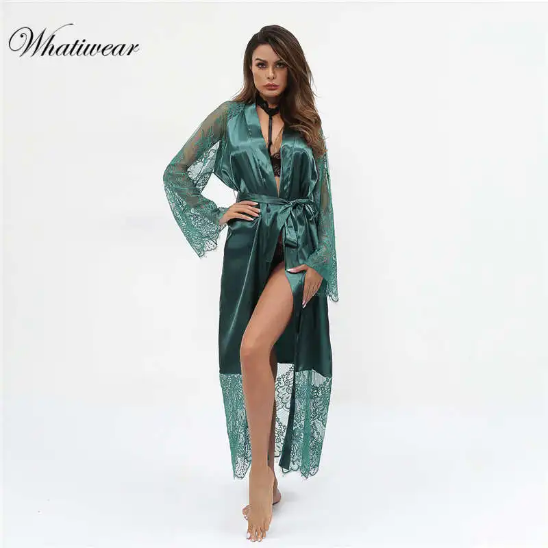 Whatiwear, женская пижама, сексуальное нижнее белье, платье, халат, ночное платье, кружевное, эластичное, атласное, Babydoll, сорочка, ночная рубашка - Цвет: green