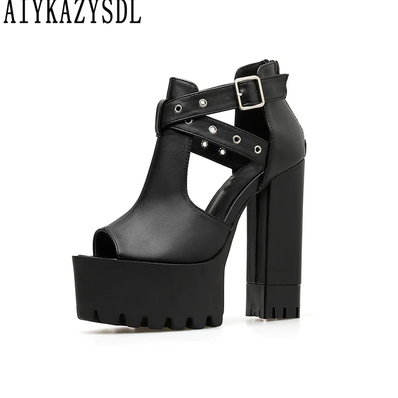 

AIYKAZYSDL Women Pumps Gladiator Rome Sandals Cross Strap Peep Toe Bootie Ankle Boots Chunky Block Thick Very High Heel Shoes